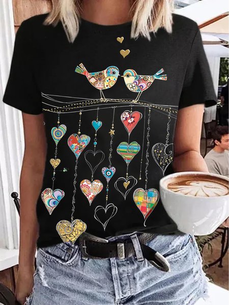 Vacation Casual Bird Printed Round Neck Short Sleeve T-Shirt, Black, T-Shirts
Vacation Casual Bird Printed Round Neck Short Sleeve T-Shirt, Black, T-Shirts