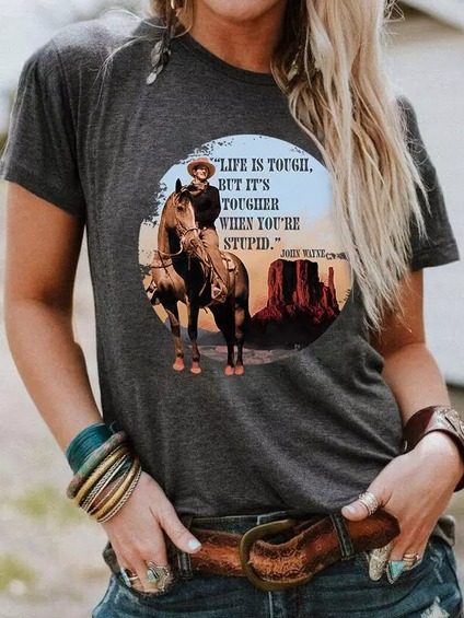 Casual Short Sleeve T-Shirt, Gray, T-Shirts