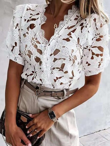 Vacation Plants Regular Fit Short Sleeve Top, White, Tops