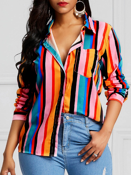 Shirt Collar Striped Loosen Long Sleeve Blouse, Multicolor, Shirts & Blouses
Shirt Collar Striped Loosen Long Sleeve Blouse, Multicolor, Shirts & Blouses