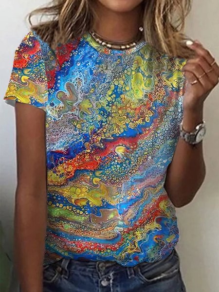 Casual Short Sleeve Round Neck Plus Size Printed Tops T-shirts, Multicolor, T-Shirts
Casual Short Sleeve Round Neck Plus Size Printed Tops T-shirts, Multicolor, T-Shirts