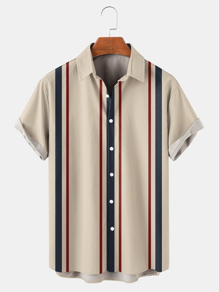 Retro Striped Graphic Men's Casual Short Sleeve Shirt, Off white, Men's Floral shirt
Retro Striped Graphic Men's Casual Short Sleeve Shirt, Off white, Men's Floral shirt