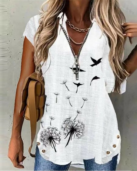 Loosen Floral V neck Cotton Blends Casual Short Sleeve Tops, White, Shirts & Blouses
Loosen Floral V neck Cotton Blends Casual Short Sleeve Tops, White, Shirts & Blouses