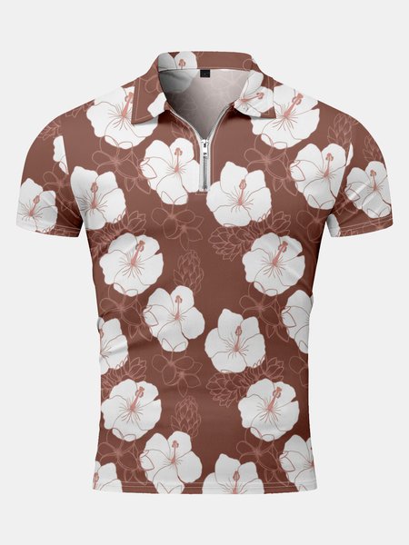 Resort-Inspired Hawaiian Floral Lapel Short-Sleeved Polo-Print Top, Red brown, Men's t-shirts
Resort-Inspired Hawaiian Floral Lapel Short-Sleeved Polo-Print Top, Red brown, Men's t-shirts