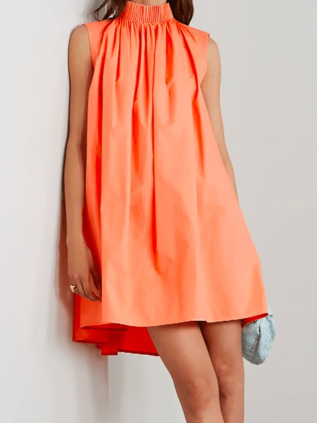 Summer A-line Plain Stand Collar Short Sleeve Woven Daily Dress, Orange, Mini Dresses
Summer A-line Plain Stand Collar Short Sleeve Woven Daily Dress, Orange, Mini Dresses