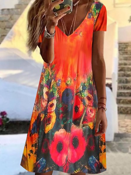 Vacation Floral Casual Loosen V Neck Midi Short Sleeve Knit Dress, Orange, Mini Dresses
Vacation Floral Casual Loosen V Neck Midi Short Sleeve Knit Dress, Orange, Mini Dresses