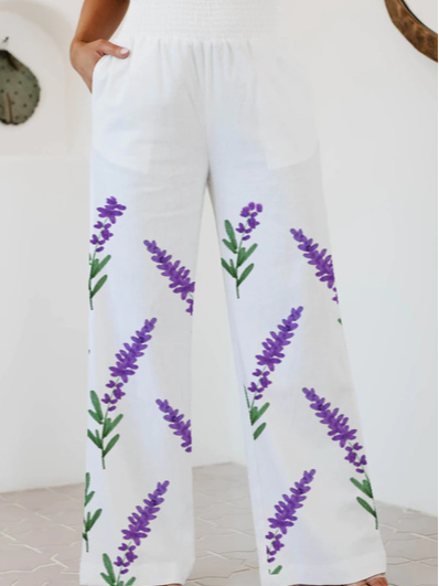 Casual Plants Pants, White, Pants