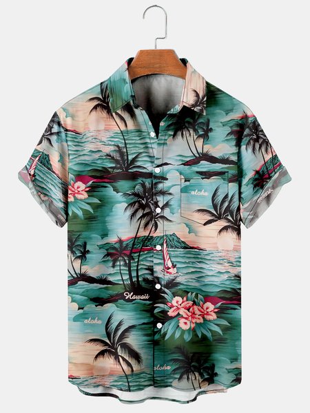 Mens Coconut Tree Print Lapel Loose Chest Pocket Short Sleeve Funky Aloha Shirts, Green, Men's Floral shirt
Mens Coconut Tree Print Lapel Loose Chest Pocket Short Sleeve Funky Aloha Shirts, Green, Men's Floral shirt