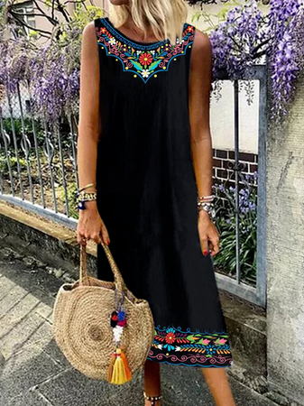 Vacation Short Sleeve Woven Dress, Black, Dresses