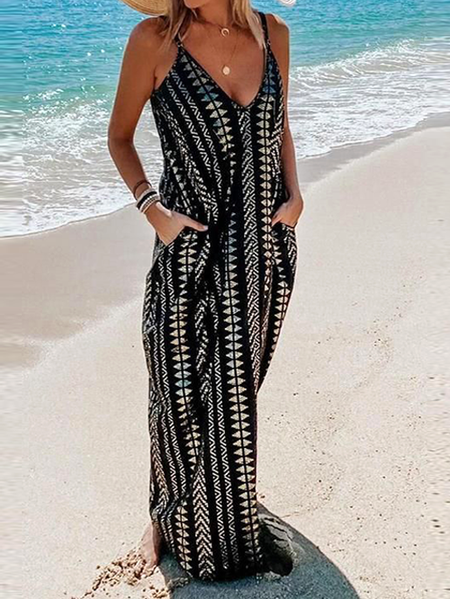 Ethnic Geometric Stripe Print Casual Resort Beach Dress Spaghetti Short Sleeve Woven Dress, Black, Dresses
Ethnic Geometric Stripe Print Casual Resort Beach Dress Spaghetti Short Sleeve Woven Dress, Black, Dresses
