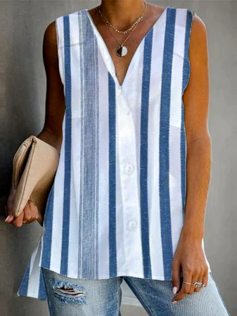 Casual Regular Fit Striped Short Sleeve Blouse, White, Blouses & Shirts