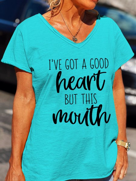 I've Got A Good Heart But This Mouth Funny T-shirt, Cyan, T-shirts