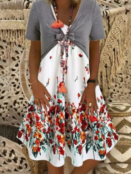 Two Piece Floral Sleeveless V Neck Printed Dress With Short Sleeve Outwear, Gray, Mini Dresses
Two Piece Floral Sleeveless V Neck Printed Dress With Short Sleeve Outwear, Gray, Mini Dresses