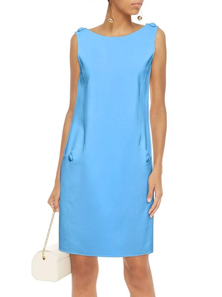 Daily Crew Neck Elegant Short Sleeve Woven Dress, Blue, Mini Dresses