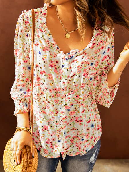 Loosen V Neck Casual Long Sleeve Blouse, As picture, Blouses & Shirts