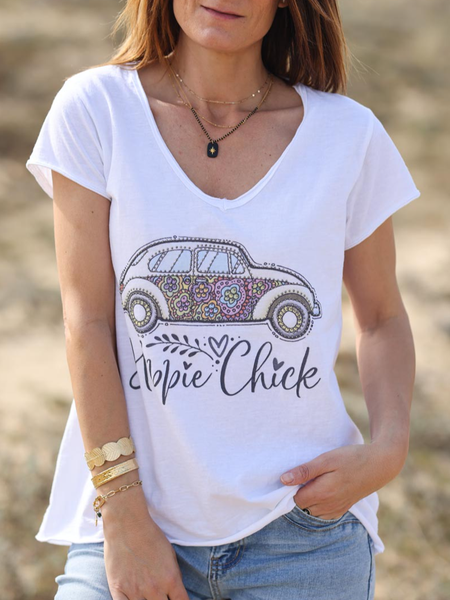 V Neck Letter Short Sleeve Tops, White, Tees & T-shirts