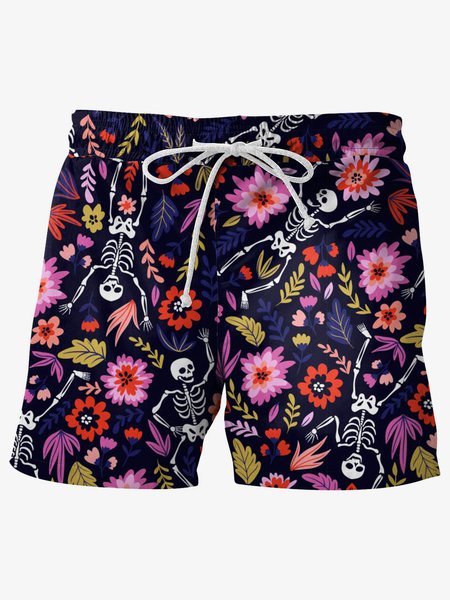Skull Graphic Men's Beach Shorts, Purplish blue, Men's shorts