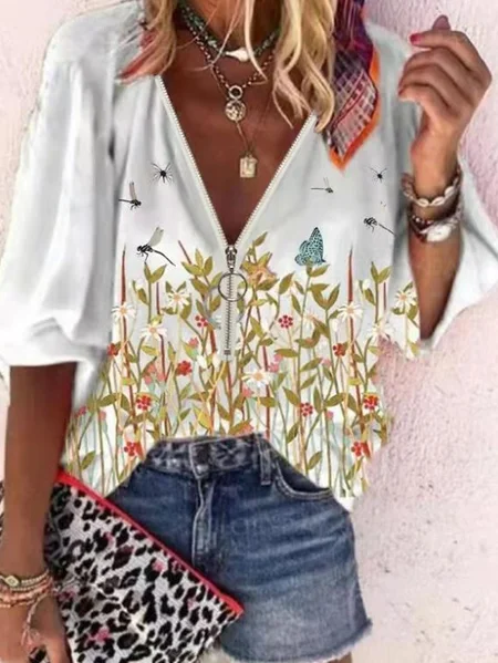 Vacation Floral Loosen beach v neck Short Sleeve Tops, White, Shirts & Blouses
Vacation Floral Loosen beach v neck Short Sleeve Tops, White, Shirts & Blouses