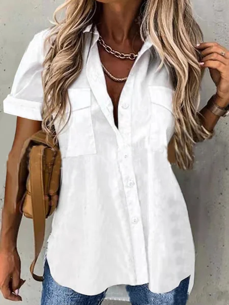 Women Casual Plain Pockets Button Down Short Sleeve Blouse, White, Blouses & Shirts
Women Casual Plain Pockets Button Down Short Sleeve Blouse, White, Blouses & Shirts