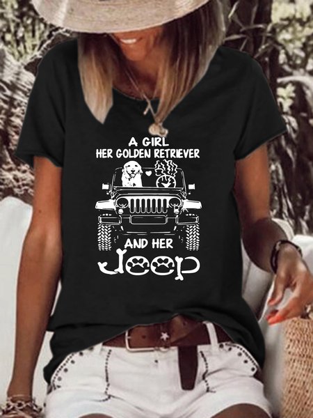 A Girl Her Golden Retriever And Her Jeep Women's Short Sleeve T-Shirt, Black, T-shirts
A Girl Her Golden Retriever And Her Jeep Women's Short Sleeve T-Shirt, Black, T-shirts