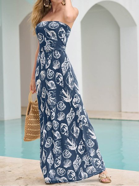 Boho Cotton Short Sleeve Woven Dress, Blue, Dresses