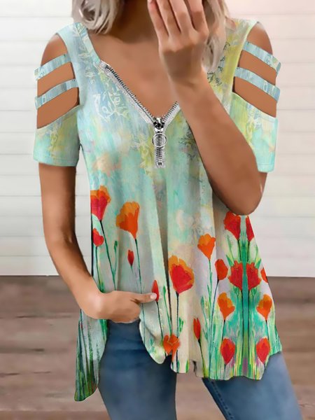 Floral Print Casual Short Sleeve Tops, As picture, Blouses
Floral Print Casual Short Sleeve Tops, As picture, Blouses
