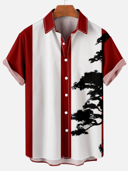 Men’s Casual Short Sleeve Plants Print Hawaiian Shirt, As picture, Short Sleeves Shirts