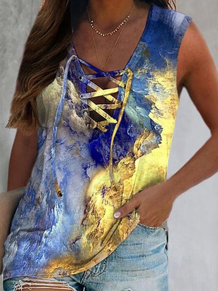 Rainbow gradient marble lace up loose sleeveless vest top T-shirt Plus Size, Multicolor, Tanks & Camis 
Rainbow gradient marble lace up loose sleeveless vest top T-shirt Plus Size, Multicolor, Tanks & Camis