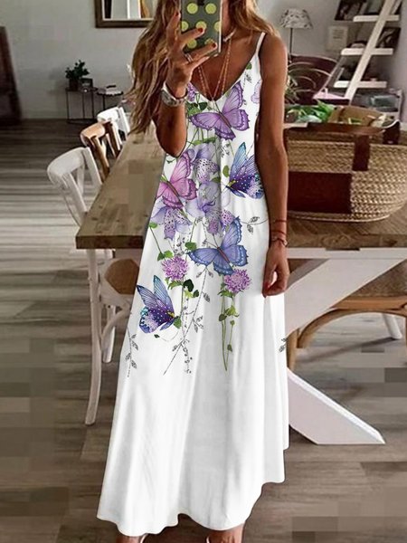 Holiday Daily Butterfly Print V Neck Sleeveless A-line Maxi Dresses, White, Dresses
Holiday Daily Butterfly Print V Neck Sleeveless A-line Maxi Dresses, White, Dresses