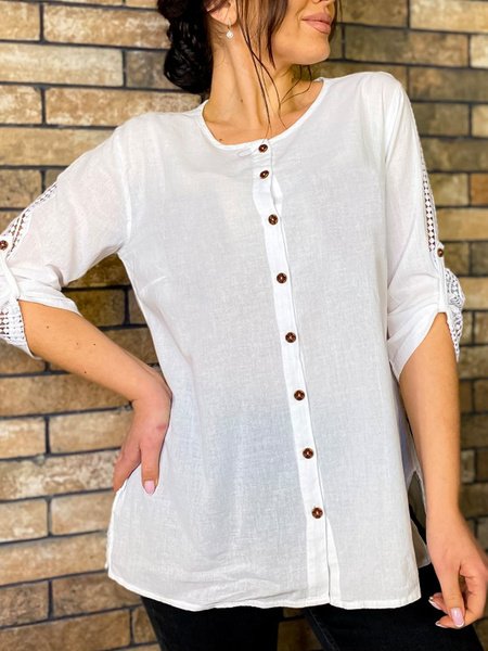 Cotton and Linen Style Designer Blouse for Women, White, Shirts & Blouses