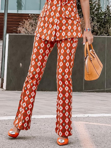 Work Geometric Regular fit Straight Leg Pants, Orange red, Wide Leg Pants