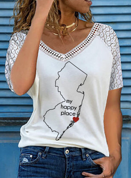 My Happy Place Printed Casual Lace V-neck Short Sleeve T-Shirt, White, T-Shirts
My Happy Place Printed Casual Lace V-neck Short Sleeve T-Shirt, White, T-Shirts
