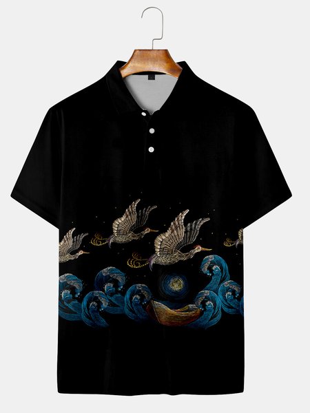 Casual Style Culture Series Japanese Culture Animal Element Pattern Lapel Short-Sleeved Polo Print Top, Black, Men's t-shirts
Casual Style Culture Series Japanese Culture Animal Element Pattern Lapel Short-Sleeved Polo Print Top, Black, Men's t-shirts