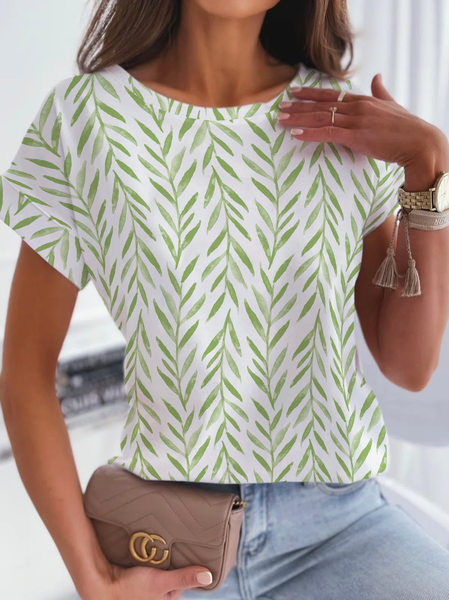 Leaves Pattern Casual Regular Fit Crew Neck Short Sleeve Tops, White, Shirts & Blouses
Leaves Pattern Casual Regular Fit Crew Neck Short Sleeve Tops, White, Shirts & Blouses