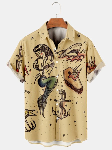 Men's Hawaiian Mermaid Ocean Element Retro Print Casual Breathable Short Sleeve Shirt, Apricot, Men's Floral shirt
Men's Hawaiian Mermaid Ocean Element Retro Print Casual Breathable Short Sleeve Shirt, Apricot, Men's Floral shirt