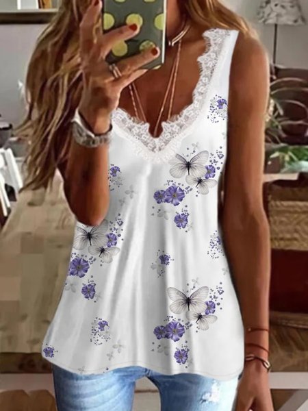 Casual Butterfly Sleeveless V Neck Plus Size Printed Tank Top Vests, White, Tank Top
Casual Butterfly Sleeveless V Neck Plus Size Printed Tank Top Vests, White, Tank Top