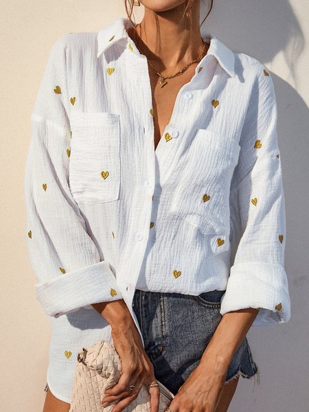 Casual Heart Embroidery Pocket Patched Off Shoulder Blouse, White, Blouses & Shirts
Casual Heart Embroidery Pocket Patched Off Shoulder Blouse, White, Blouses & Shirts