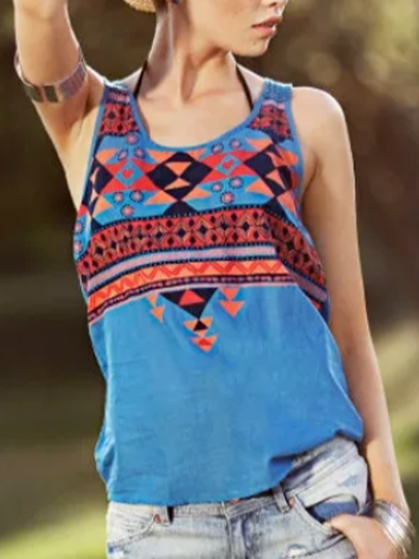 Loosen Casual Crew Neck Knit, Blue, Tanks & Camis