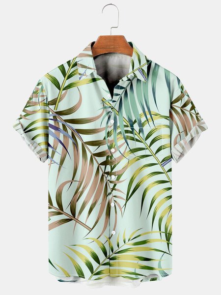 Tropical Plant Graphic Men's Hawaiian Casual Short Sleeve Shirt, Green, Men's Floral shirt