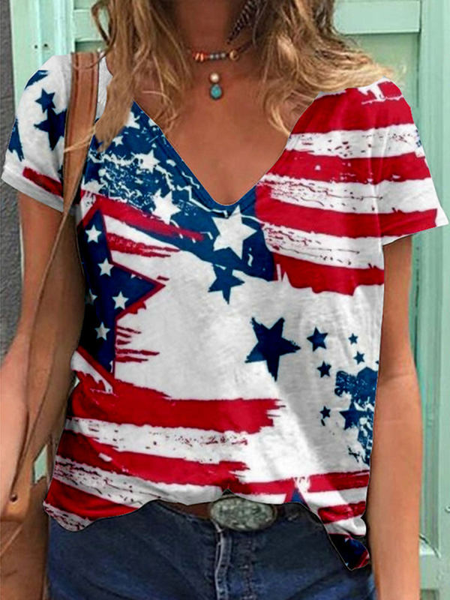 Flag Pattern Regular Fit V Neck Casual Short Sleeve T-Shirt, Multicolor, T-Shirts
Flag Pattern Regular Fit V Neck Casual Short Sleeve T-Shirt, Multicolor, T-Shirts