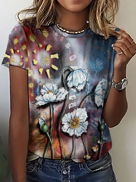 Casual Abstract Floral Print Crew Neck Short Sleeve T-Shirt, As picture, T-shirts
Casual Abstract Floral Print Crew Neck Short Sleeve T-Shirt, As picture, T-shirts
