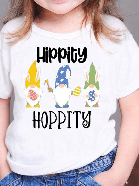 Hippie Hoppity Easter Bunny Letter Print Girl‘s T-Shirts, White, Kids