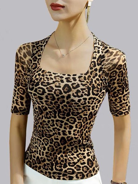 Statement Leopard Short Sleeve Skinny Top, Tops