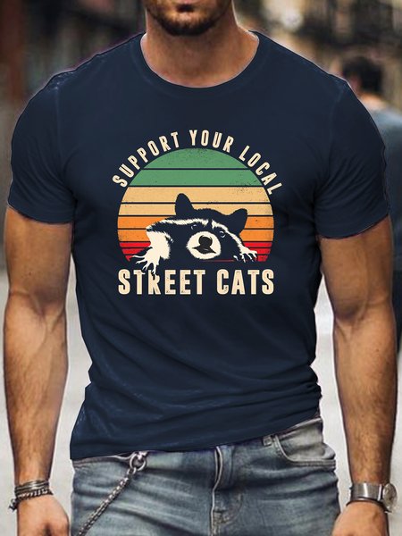 Support Local Street Cats Casual Short Sleeve T-Shirt, Purplish blue, T-shirts