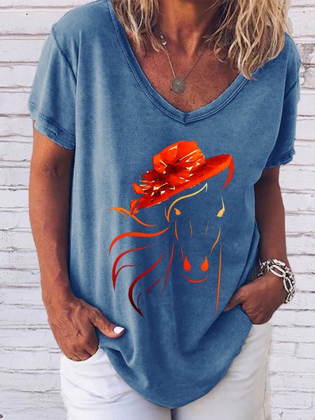 Horse Hat Kentucky Derby Classic V-neck T-Shirt, Blue, T-shirts