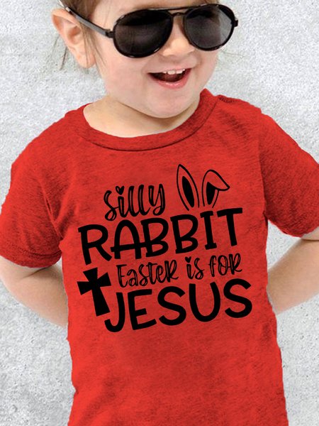 Rabbit Easter Is For Jesus Girl's T-Shirts, Red, Kids