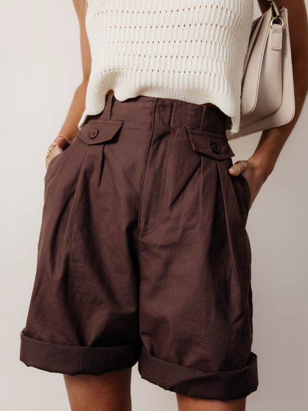 Casual Solid Shorts, Deep brown, Shorts