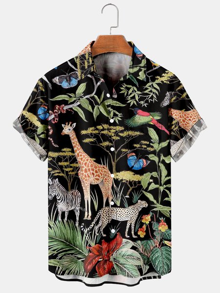 Mens Tropical Print Lapel Loose Chest Pocket Short Sleeve Funky Hawaiian Shirts, Black, Men's Floral shirt
Mens Tropical Print Lapel Loose Chest Pocket Short Sleeve Funky Hawaiian Shirts, Black, Men's Floral shirt