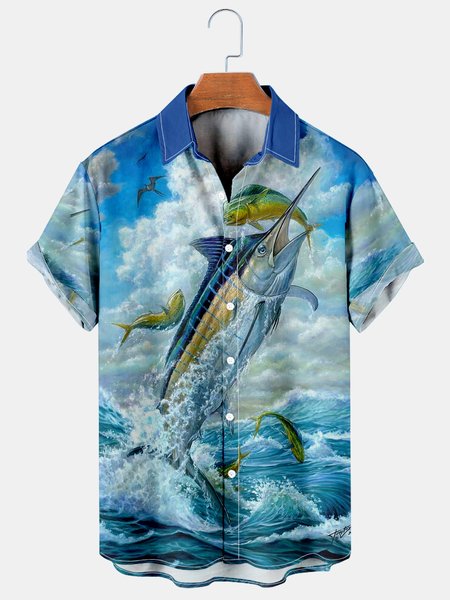 Men's Fishing Print Casual Breathable Short Sleeve Shirt, Blue, Men's Floral shirt
Men's Fishing Print Casual Breathable Short Sleeve Shirt, Blue, Men's Floral shirt