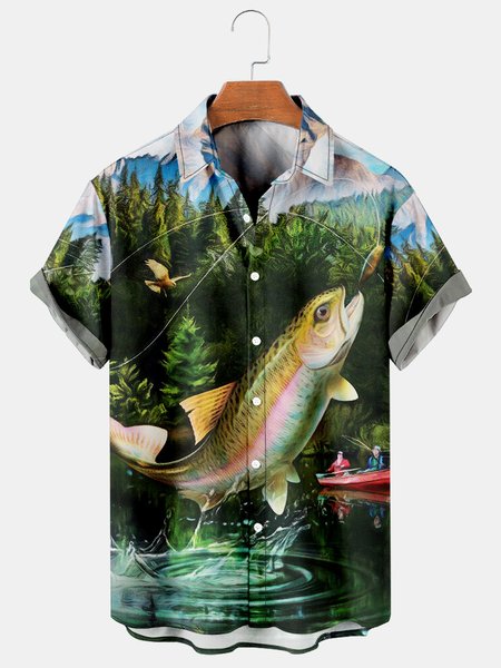 Men's Fishing Print Casual Breathable Short Sleeve Shirt, Green, Men's Floral shirt
Men's Fishing Print Casual Breathable Short Sleeve Shirt, Green, Men's Floral shirt